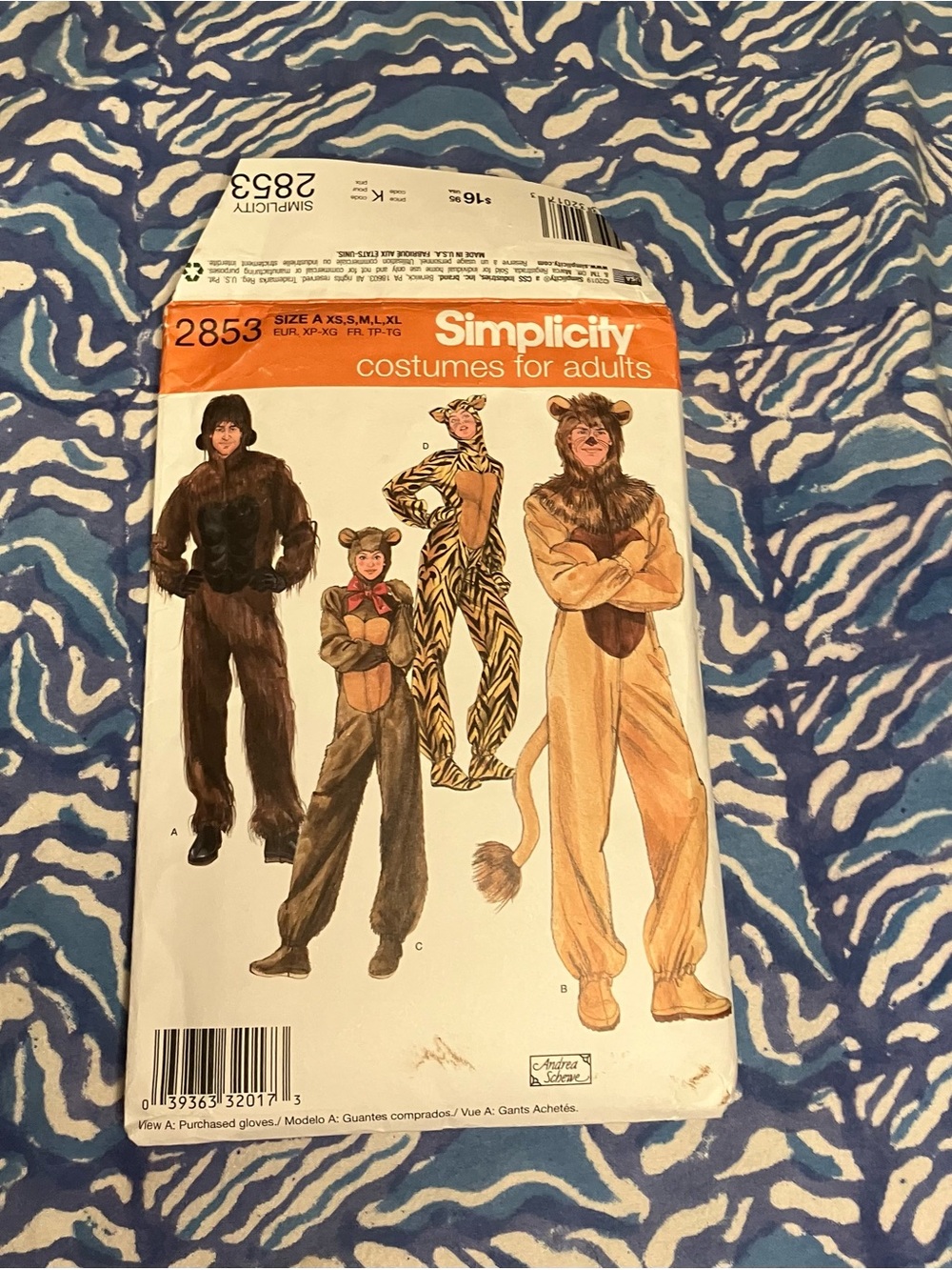 Simplicity Adult Animal Costume Pattern in Brown, Tan & Zebra Print